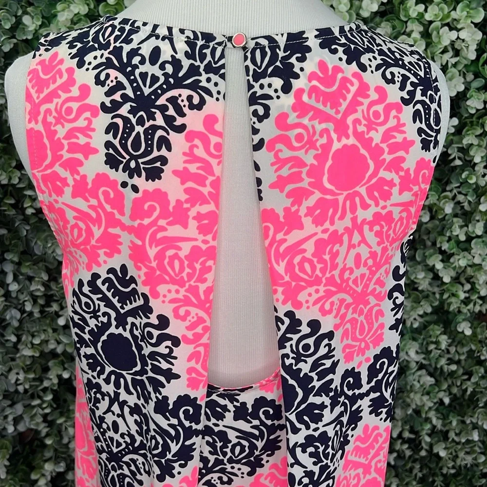 Monteau Sleeveless Open Back Printed Shift Dress Pink Black White